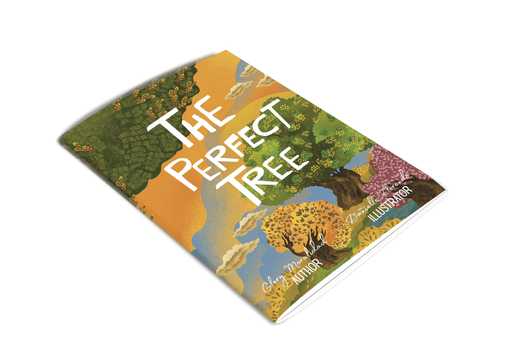 Mockup of the children's book The Perfect Tree against a white background